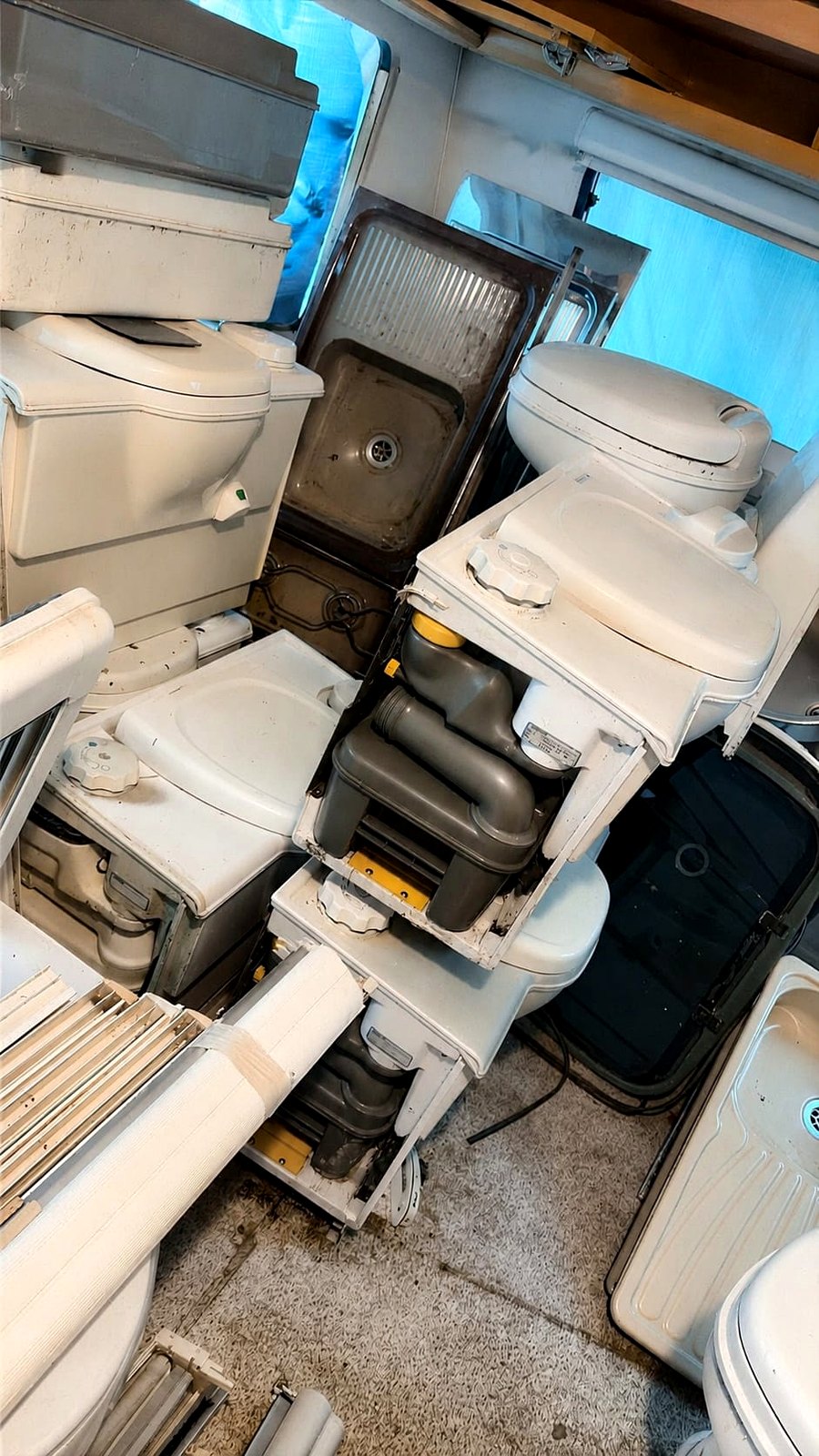 Cassette toilets and waste units stored together